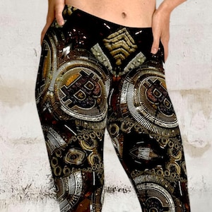 Bitcoin Crypto Psychedelic Abstract Fractal Print Leggings Trippy Leggings Tights Leggings