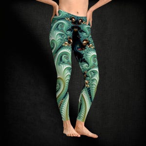 UV-Reactive Fractal Print Leggings Trippy Leggings Yoga Thights Festival Leggings Festival Clothing Burning Man Boom Gift For Women
