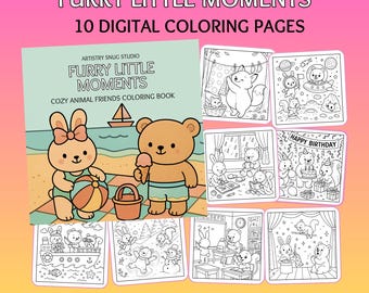 Coloring Book, Furry Little Friends Coloring Pages, Cozy Coloring Pages, Cute Coloring Book for Adults Teens, Relaxing Coloring Book, vol1