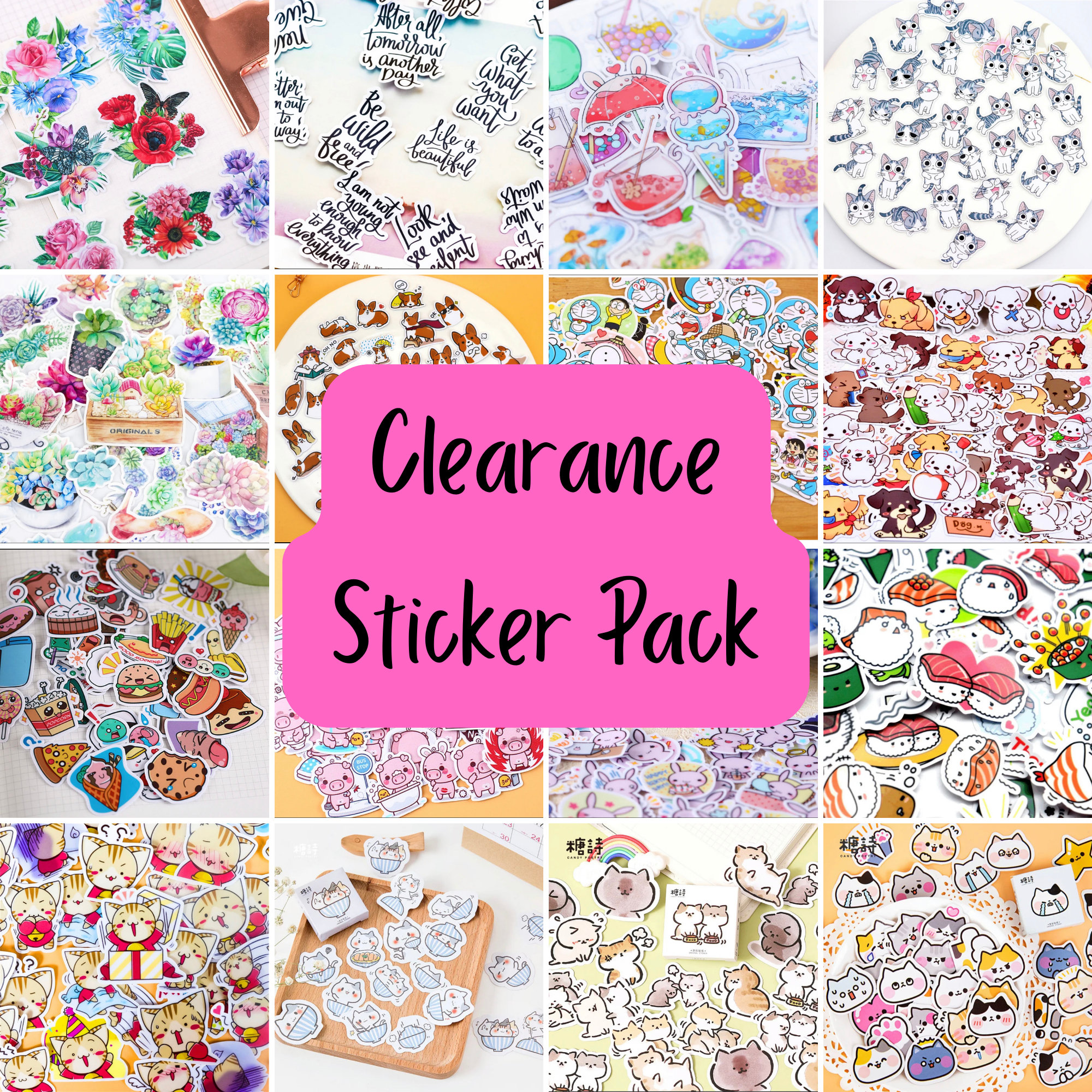 CLEARANCE Sticker Grab Bag, Cute Stickers, Sticker Pack, Kawaii Assorted Stickers, journaling stickers, cozy stickers, Cartoon stickers