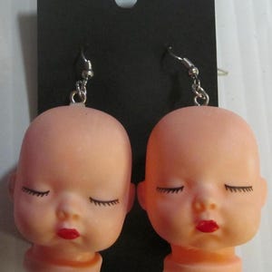 SUPER CREEPY Baby Head Dangling Pierced Earrings with Stainless Steel Hooks