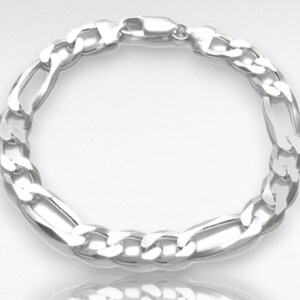 Sterling Silver Figaro Chain Bracelet: Chunky 9mm Solid Silver
