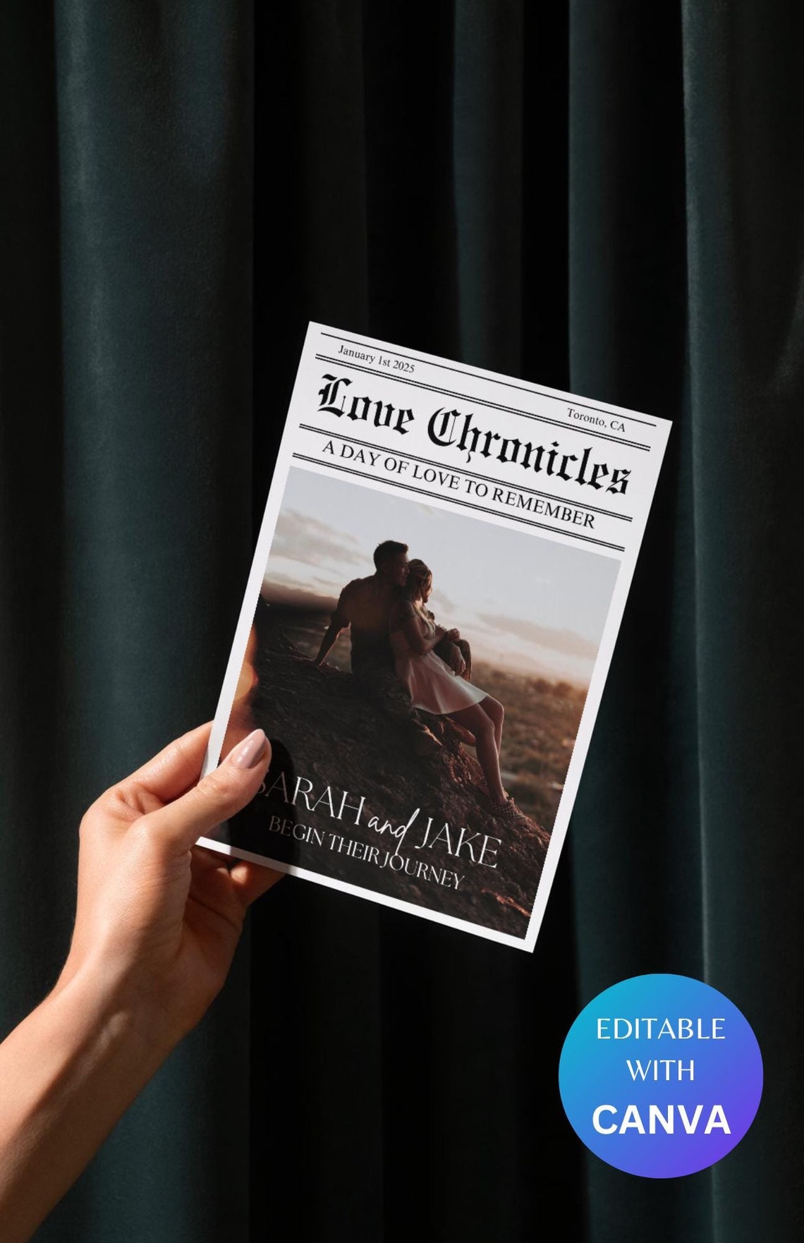 Customizable Wedding Newspaper Template With Photo, Editable Canva ...