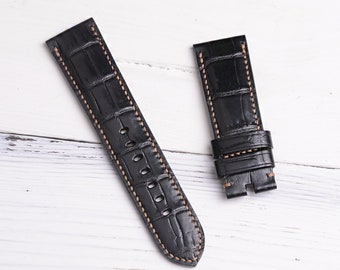 Handmade Alligator Watch Strap | Black Watch Band | Leather Watch Strap Bands | Customized Watch Strap Standard or Long