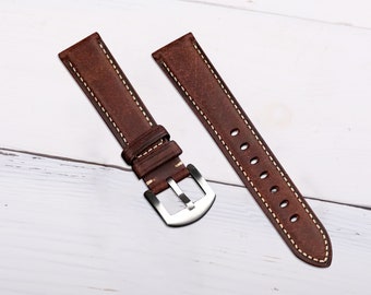 Handmade Vintage Watch Strap | Brown Watch Strap | Leather Watch Bands for Men 18 19 20 21 22MM