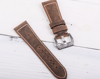 26MM Handmade Vintage Watch Strap | Brown Leather Watch Band | Matte Leather Watch Straps