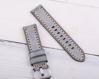 Grey Leather Watch Band | Handmade Vintage Watch Strap | Italy Leather Watch Straps 20MM 22MM 24MM