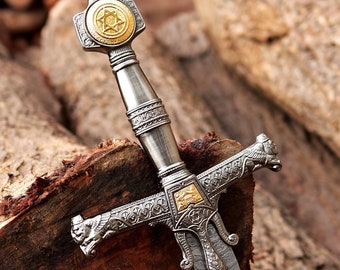 Hand Forged Damascus Steel King Solomon Sword | Israel Star (David crusader) Medieval Sword | Knight's Sword | Gifts for him/Boyfriend