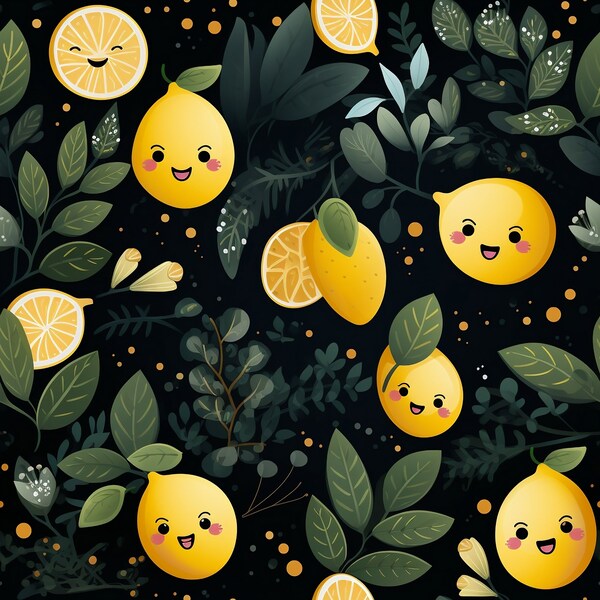 Seamless Lemons Pattern Seamless Citrus Pattern, Cute Lemon Repeating Background, Lemon Digital Paper, Illustrated Lemons Background