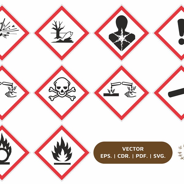 CLP GHS Vector pictograms warning signs The label of a hazardous substance or mixture includes pictograms, signal words, hazard statements