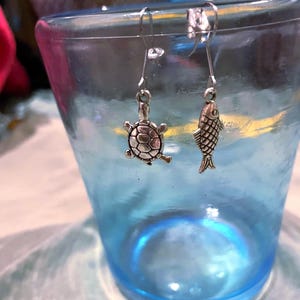 Turtle and Fish Dangly Earrings | Marine Life Jewelry