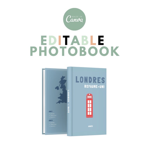 Album photo Londres style Assouline Modèle livre de voyage Photobook personnalisable sur Canva. Décoration Souvenirs Cadeau Personnalisé