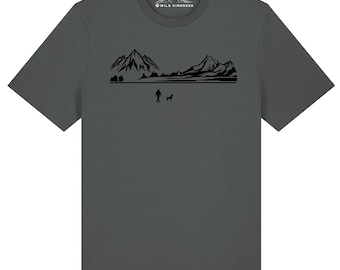 Wild Kindness Walking With Labrador Dog T-Shirt Mens, Made From Organic Cotton, Minimalist Design