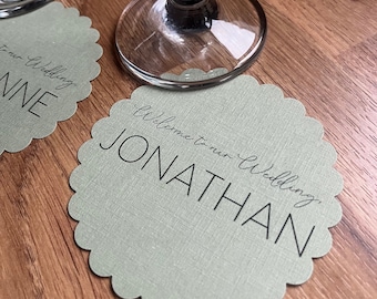 PAFOS: Name placement Drink Coaster - Ideal for Wedding, Anniversary, New Year, birthday parties