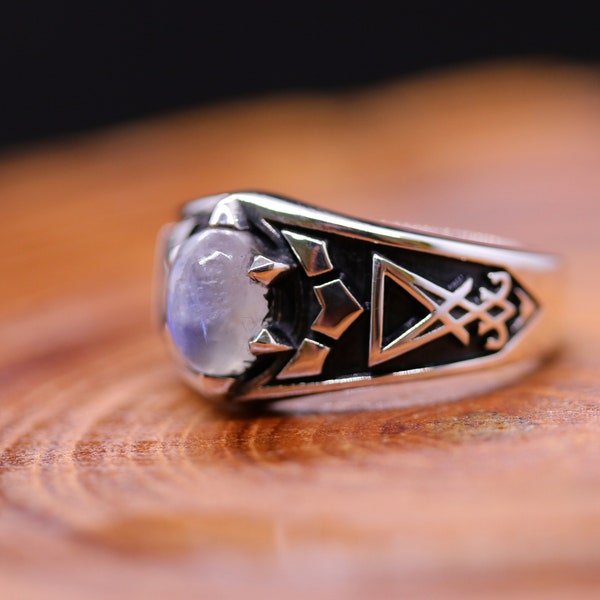 Moonstone Lucifer Silver Ring Silver 925 Natural Moonstone Lucifer Signet Moonstone Ring Lucifer Ring