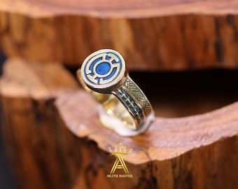 Blue Ring Round Blue Lantern Brass Ring