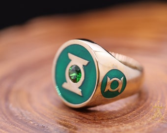 Green Ring Brass Ring Green Lantern Brass Ring Green CZ Green Lantern