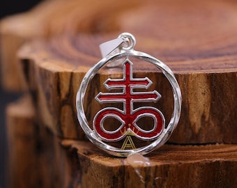 Silver Satanic Cross Pendant Red Satanic Cross Pendant Satanic Leviathan Pendant Red Leviathan Pendant Silver 925 Red Enamel