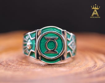 Green Lantern, Masonic Eye Ring , 925 Sterling Silver