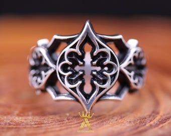 Oxidized Sterling Silver Gothic Ring - Ornate 925 Ring