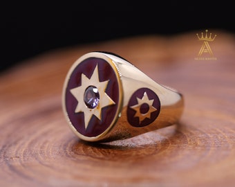 Star Sapphire Brass Ring Star Ring Purple Star Ring Purple Lantern