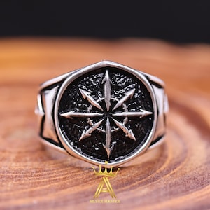 Oxidierter 925 Sterling Silber Chaos Kompass Ring