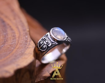 Gremory Goetia Moonstone Ring, Sterling Silver 925