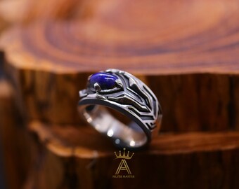 Lapis Lazuli Ring Blue Lapis Lazuli Statement Ring Natural Lapis Lazuli Silver Ring Unisex Gemstone Ring