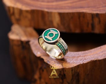 Green Ring Round Green Lantern Brass Ring