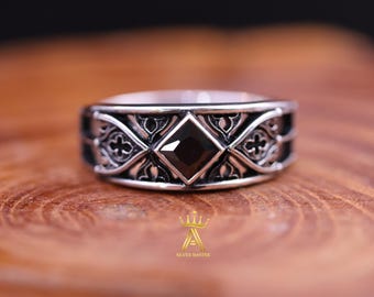 Onyx Gothic Door Ring Silver 925 Natural Onyx Gothic Style