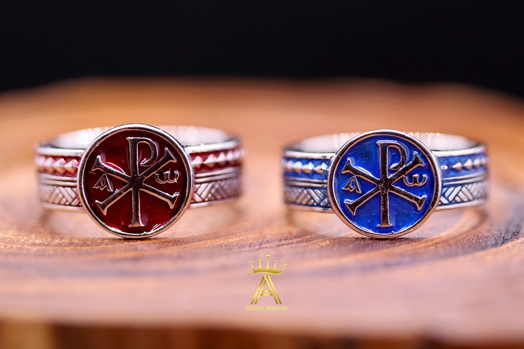 Alpha Omega Ring Chi Rho Ring Silver Chi Rho Ring Silver 925 Red Enamel ...