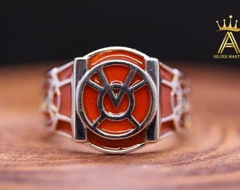 Orange Lantern, 925 Sterling Silver Enamel Ring