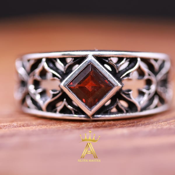 Garnet Silver Gothic Ring Gothic Ring Garnet Ring Silver Ring Silver 925