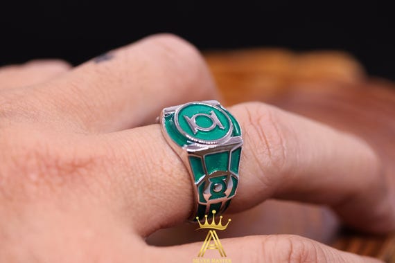 Green Ring Silver Green Ring Lantern Green Square Style Silver 925