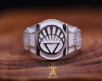 Sterling Silver White Enamel Lantern Ring, Custom Engraving Available