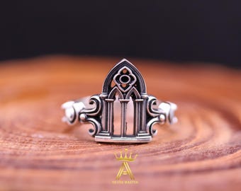Silver Gothic Cathedral Door Ring Gothic Style Silver 925