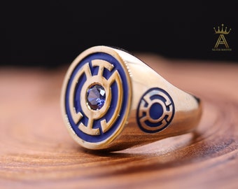 Brass Blue Ring Blue Lantern Blue CZ Brass Ring Blue Ring Blue Lantern