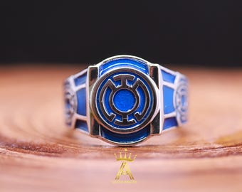 Blue Ring Silver Blue Ring Silver 925 Blue Enamel Lantern Ring Blue Lantern