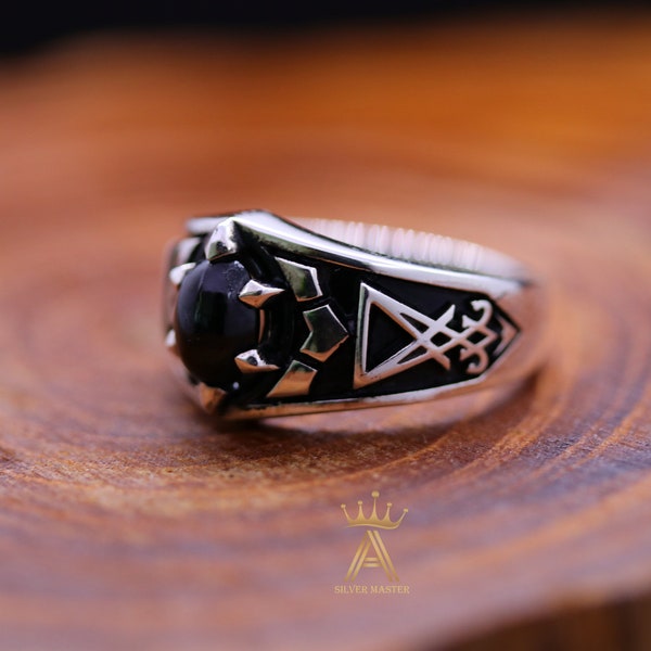 Onyx Lucifer Ring Silver Onyx Ring Sigil of Lucifer Silver 925 Lucifer Ring Onyx Ring