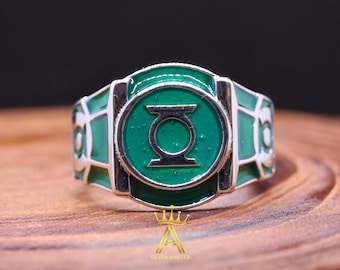 Lanterna de Anel Verde Prateada com Anel Verde em Prata 925 com Esmalte Verde