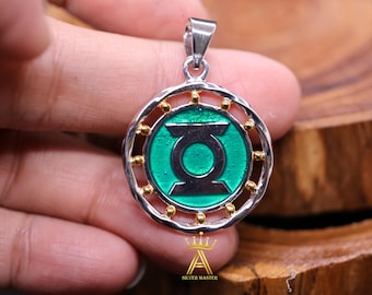 Green Pendant Silver Green Pendant Green Lantern Silver 925 Green Enamel Lantern Pendant