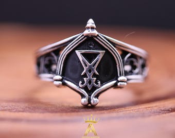 Lucifer Signet Ring, Sterling Silver 925, Gothic Jewelry
