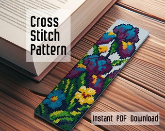 Irises Cross Stitch Bookmark Pattern: Floral Design (PDF Pattern)