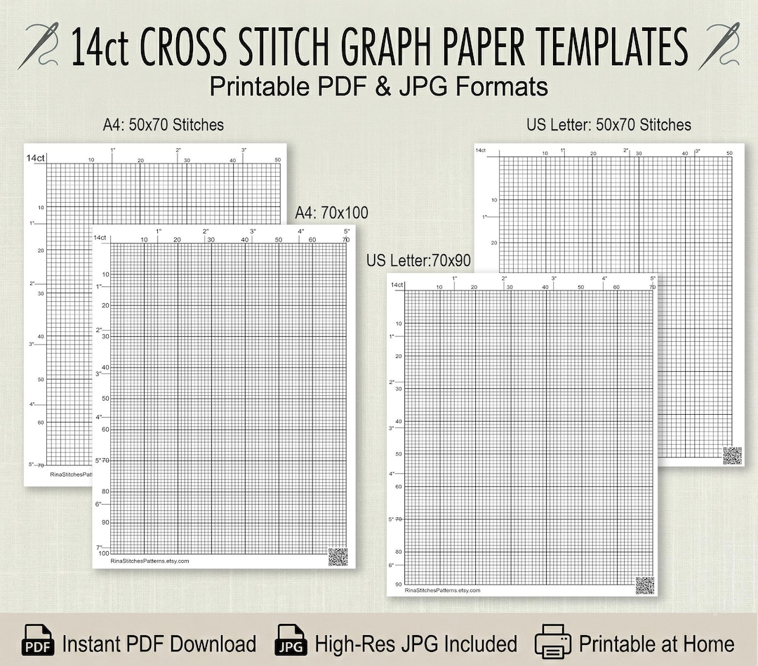 14 Count Cross Stitch Graph Paper, Printable Aida Grid With Inch ...