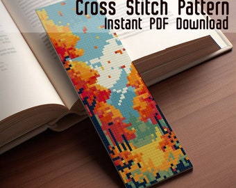 Autumn Landscape Cross Stitch Bookmark Pattern (PDF Digital Download)