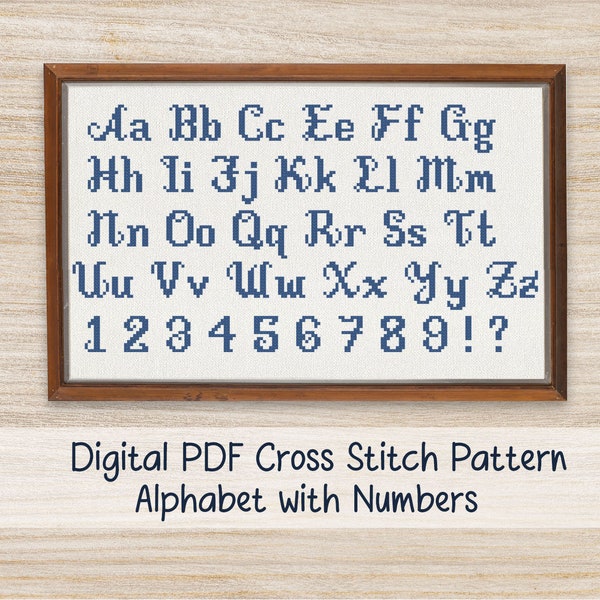 Calligraphy Cross Stitch Alphabet and Numbers Pattern PDF. Cross stitch font pattern. Medium-Sized Handwriting letters. Decorative font