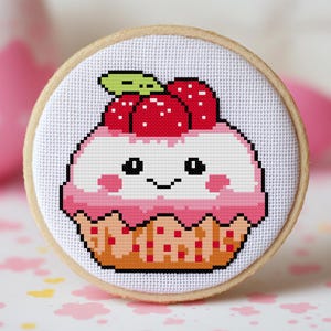 Mini Cross Stitch Pattern: funny cross stitch Cupcake Kawaii Embroidery Design  | Digital PDF  |   | Instant Download | kawaii punto de cruz