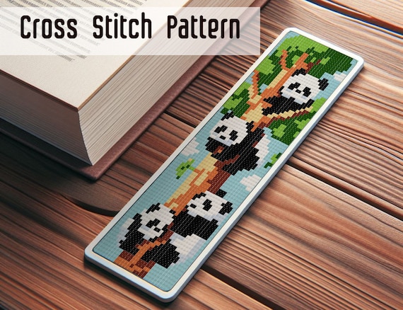 Panda Bookmark Cross Stitch Pattern Cute .Small Cross stitch pattern bookmark.  Embroidery pattern. Instant Download PDF.  punto de cruz