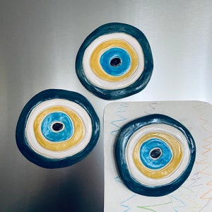 Handmade Decorated Ceramic Evil Eye | The Eye Wall Hanging | Decor Blue | Greek Evil Eye | Turkish Evil Eye Art, Evil Eye | Nazar | Magnet