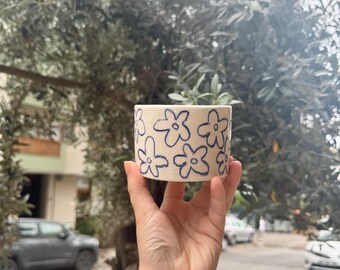 Handmade Blue Floral Ceramic Mug: Meditation Serenity mug